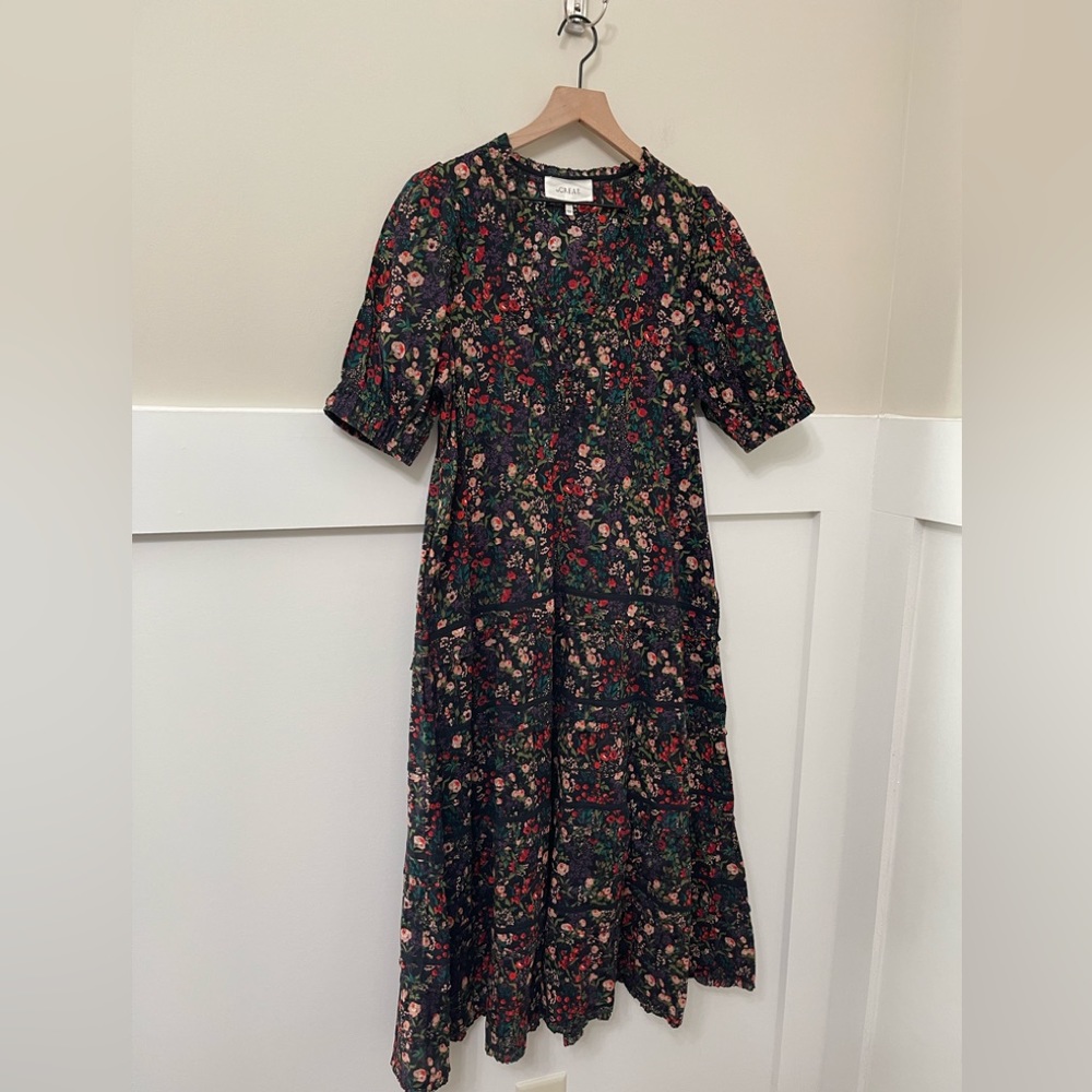 The Great. Yonder Fresh Water Floral Black Multi-Color Midi Dress Size 1 (small) - Picture 5 of 10